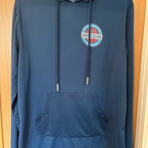 Men’s Sanibel Island Long Sleeve Hooded Shirt, Blue Dri Fit Material Medium